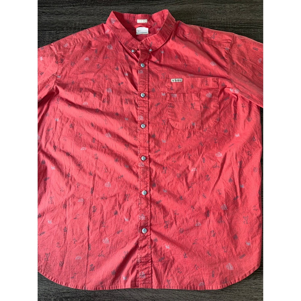 Columbia Mens 2XL Red Tropical Desert Print Short Sleeve Button Down Shirt 3398 - Picture 1 of 5